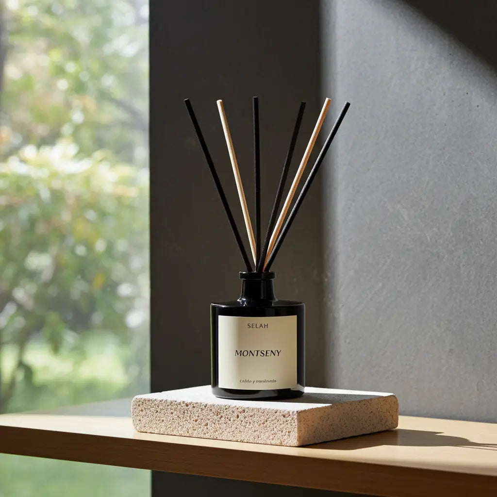 Mikado difusor de aromas con varillas de ratán de alta absorción para espacios de calma y bienestar